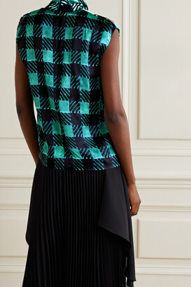 Dries Van Noten Checked Flocked Paneled Crepe De Chine And Satin Blouse - Black
