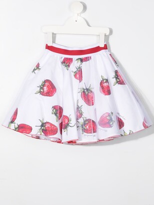 MonnaLisa Strawberry-Print Cotton Skirt