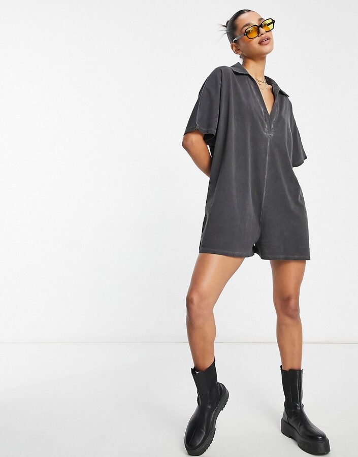 ASOS DESIGN oversized romper in washed black ShopStyle