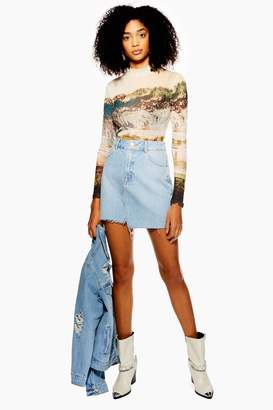 Topshop Womens Petite Asymmetric Mid Stone Denim Skirt - Mid Stone