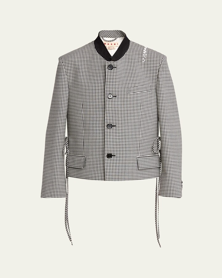 Marni Checked Straight Fit Cropped Wool Jacket