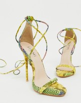 Thumbnail for your product : Shania Simmi Shoes Simmi London yellow snake ankle tie heeled sandals