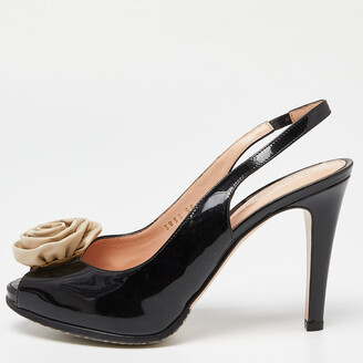 Pre-owned Louis Vuitton Black Patent Leather Applique Embellished Platform  Slide Sandals Size 40