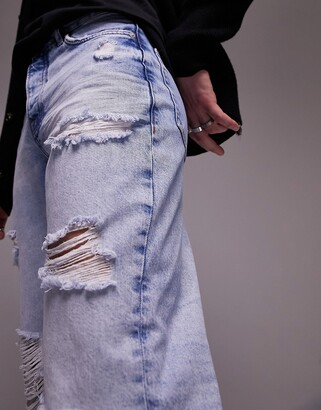 Topman loose ripped jeans in light wash