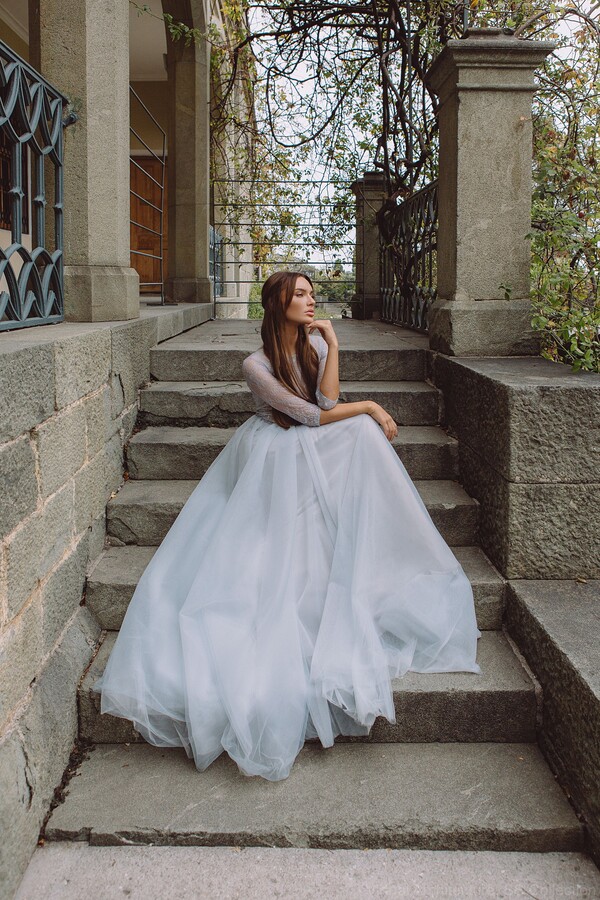 Sample Sale - Light Blue Wedding Guest Dress, Flowy Semi Formal Ballgown \ 0192 2025