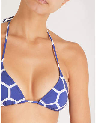 Emma Pake Ladies Blue and White All-Over Hexagon Print Classic Esta Halterneck Bikini Top