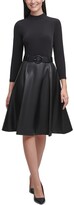 Thumbnail for your product : Calvin Klein Faux-Leather Mock-Neck Fit & Flare Dress