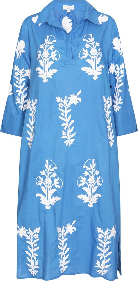 Nologo-Chic Short Tourist Dress Blue With White Embroidery Cotton