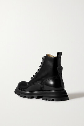 Alexander McQueen Shearling-lined Glossed-leather Exaggerated Sole Boots