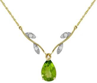 Galaxy Gold 14K Two-tone Gold Genuine Diamonds & pear-shaped Natural Peridot Drop Necklace