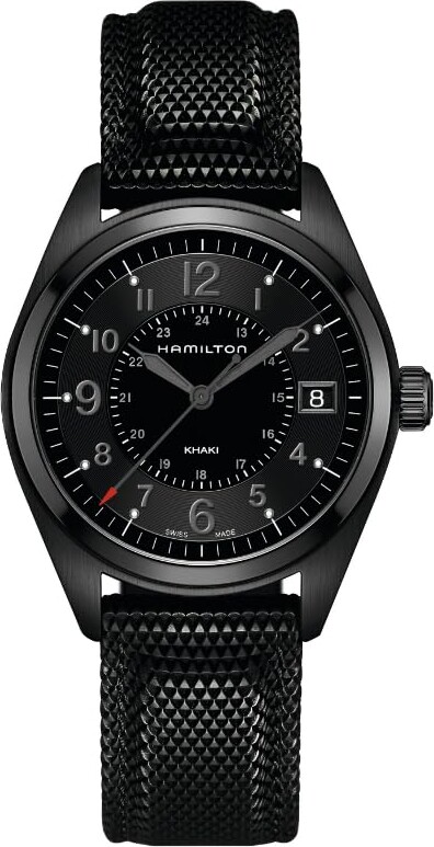 Hamilton Watch Khaki Field Quartz | Swiss Made | 40mm Stainless Steel Case | Black Dial Analog Watch | Black Rubber Strap (Model: H68401735)