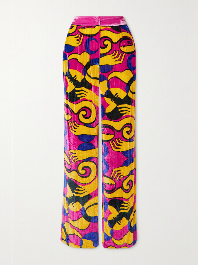 SLEEPING WITH JACQUES - + Net Sustain Printed Velvet Pants - Pink