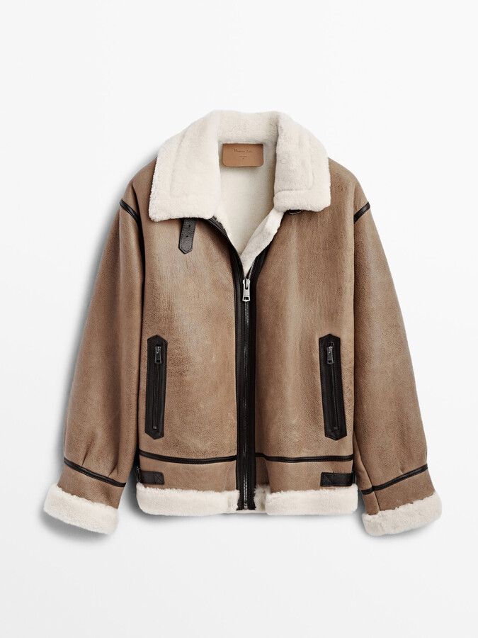 Massimo Dutti Mouton Leather Aviator Jacket - ShopStyle
