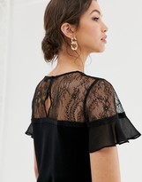 Thumbnail for your product : Forever New lace detail short sleeve blouse in black