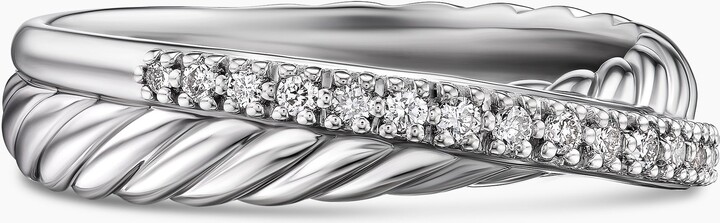 David Yurman Crossover Band Ring in Sterling Silver with Diamonds | Women's | Size 5.5