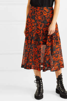 McQ Pleated Floral-print Silk-chiffon Midi Skirt - Orange