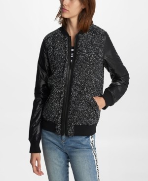Karl Lagerfeld Paris Women's Tweed Bomber Jacket - ShopStyle