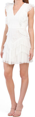 Embroidered Mini Dress With Pleated Ruffles