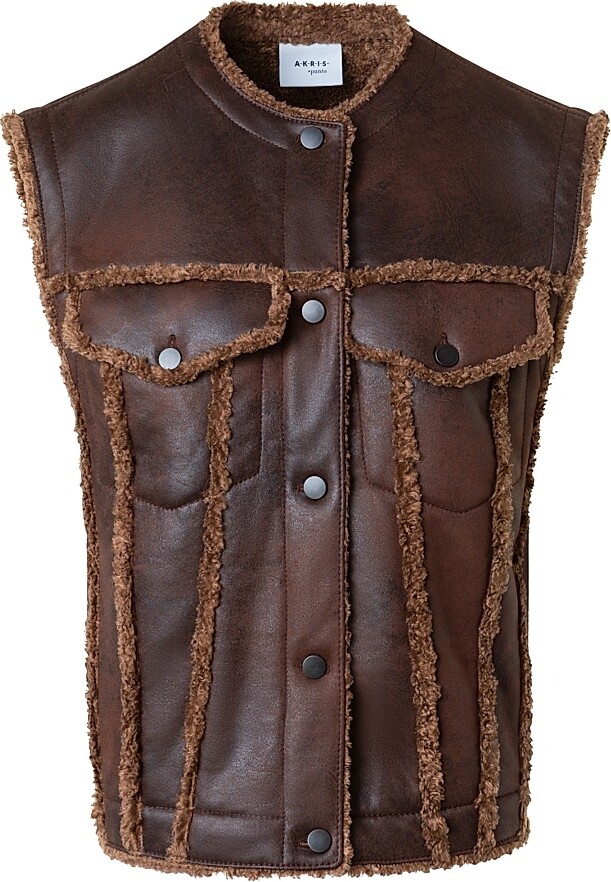 Akris Punto Women's Faux Shearling-Trimmed Gilet - Bark - Size 2