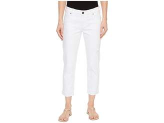 KUT from the Kloth Amy Crop Straight Leg w/ Roll Up Fray in Optic White