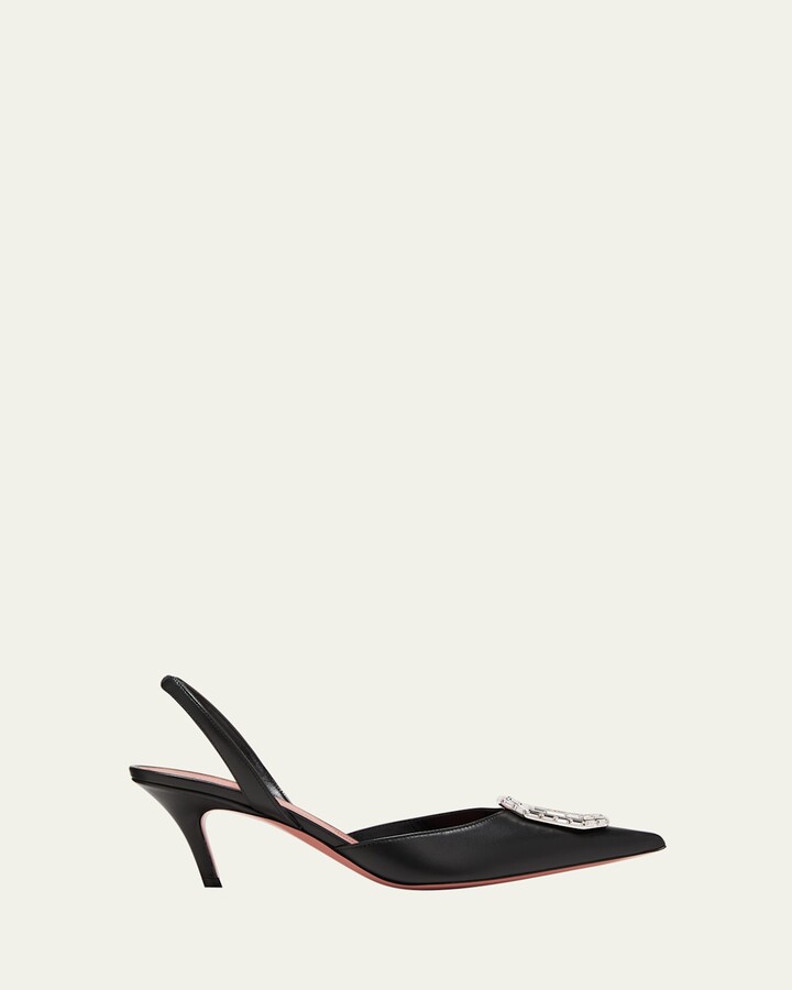 Amina Muaddi Camelia Leather Crystal Halter Pumps