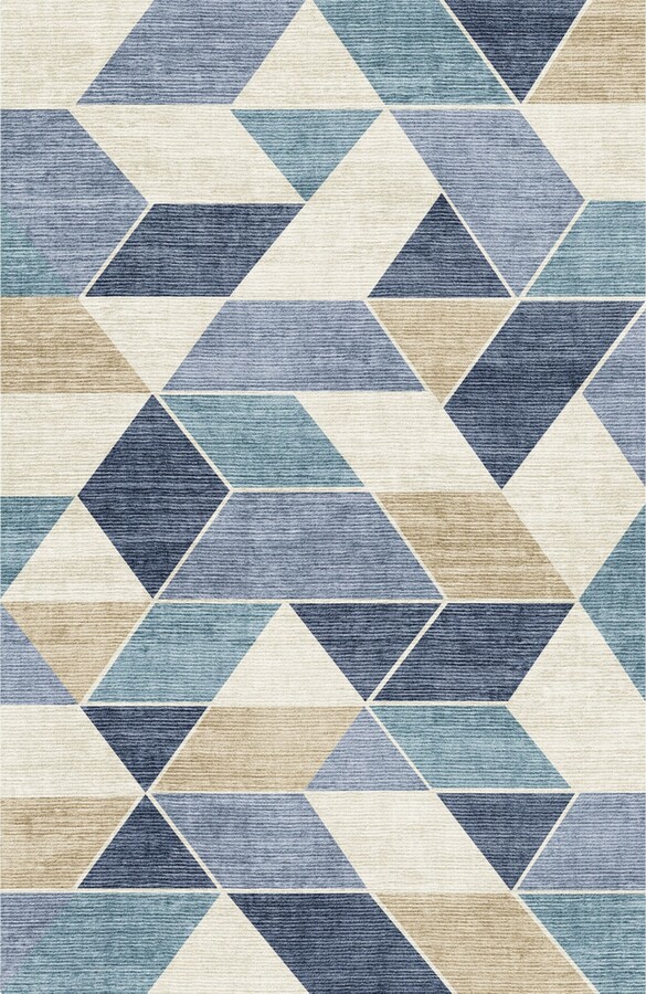 Mink Home Velvet Touch Washable Dev-001 7'6" x 9'6" Area Rug - Beige, Blue