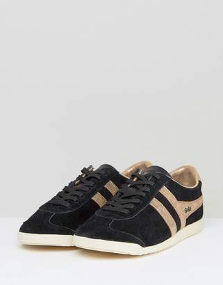 Gola Bullet Suede Sneakers In Black With Gold Detail