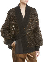 Thumbnail for your product : Brunello Cucinelli V-Neck Button-Front Mohair and Sequin Net Cardigan