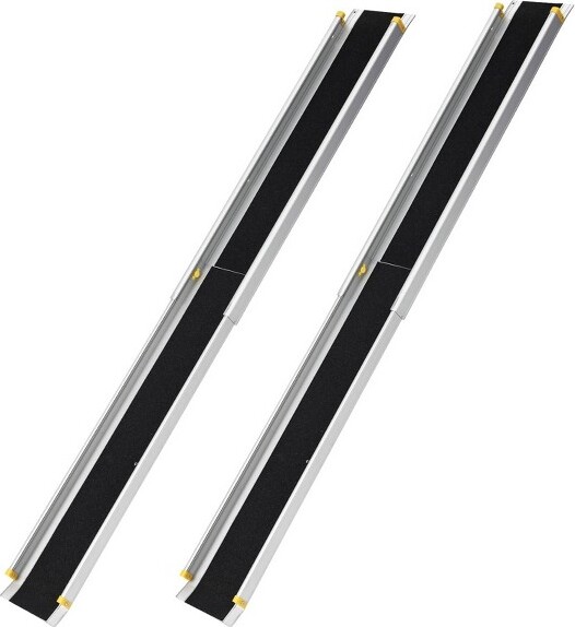 Acekool 8FTTelescopingPortableWheelchairRampwithBagAnti-Slip600lbCapacitySilver/Black