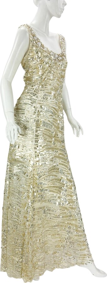 Oscar de la Renta Pf 2008 Runway Champagne Silk Fully Embellished Dress Us 10
