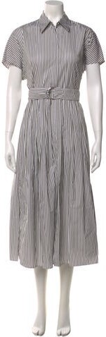 Akris Punto Striped Midi Length Dress w/ Tags Akris Punto Shirtdress Green & White Striped Short Sleeve with Collar Designer