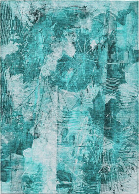 HomeRoots 9' X 12' Teal Floral Washable Non Skid Indoor Outdoor Area Rug