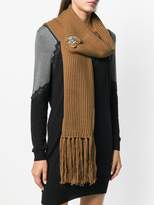 Thumbnail for your product : Twin-Set brooch embellished fringed scarf