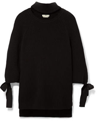 Fendi Cutout Bow-embellished Ribbed Cashmere Sweater