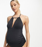Thumbnail for your product : ASOS Maternity ASOS DESIGN Maternity halter keyhole swimsuit in black