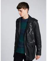 Thumbnail for your product : Pretty Green Longline Zip Leather Biker Jacket