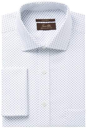 Tasso Elba Men's Classic/Regular Fit Non-Iron White Blue Diamond Print French Cuff Dress Shirt, Created for Macy's
