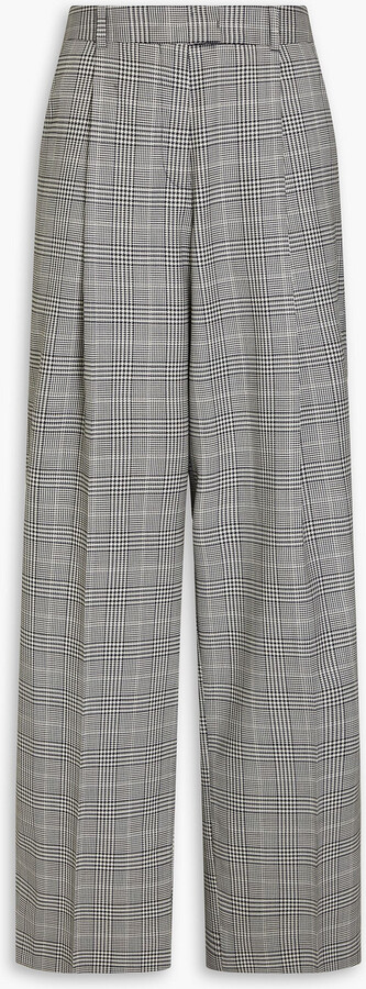 ANOTHER TOMORROW Pleated Prince of Wales checked wool-blend wide-leg pants