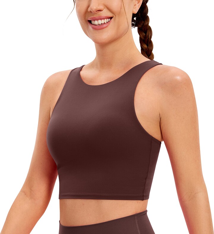 CRZ YOGA Women's Butterluxe Racer Back Padded Sports Bra High Neck