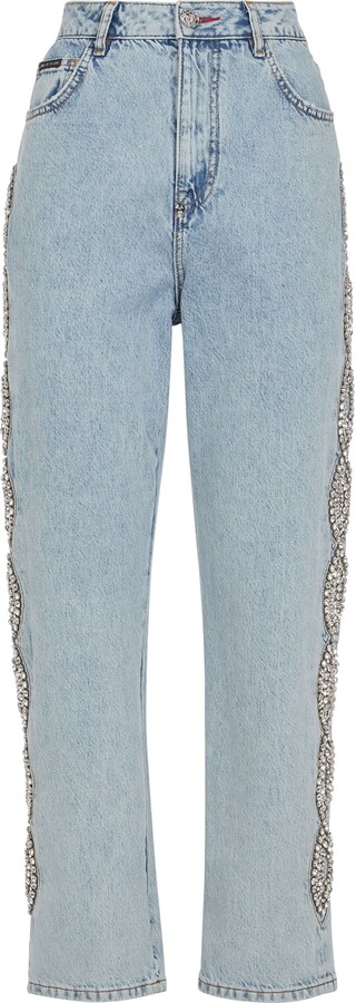 Philipp Plein Denim Loose Fit Crystal Cable