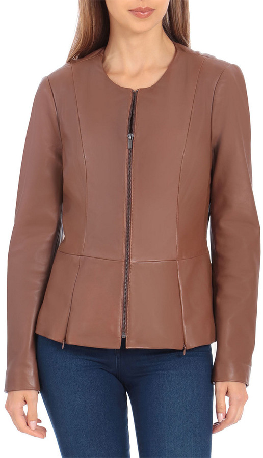 Badgley Mischka Genuine Leather Peplum Jacket - ShopStyle