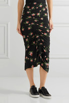 Thumbnail for your product : Preen by Thornton Bregazzi Shirley Ruched Floral-print Stretch-jersey Midi Skirt - Black