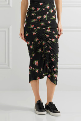 Preen by Thornton Bregazzi Shirley Ruched Floral-print Stretch-jersey Midi Skirt - Black
