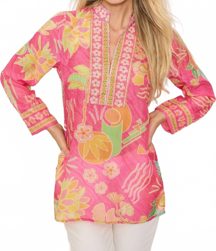 Bella Tu Darcy Side Slit Tunic In Bahama Print