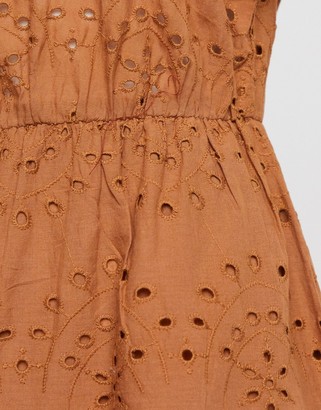 JDY mini broderie dress with ruffle trims in brown