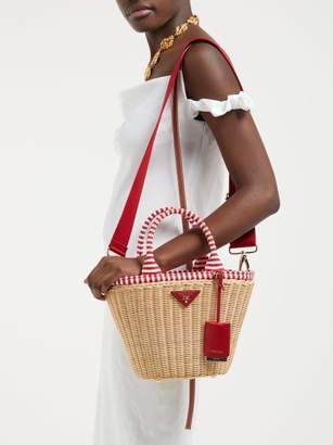 Prada Wicker And Canvas Basket Bag - Womens - Red Multi