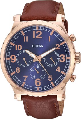 GUESS Casual Brown Genuine Leather Chrono-Look Watch with Day Date + 24  Hour Military/Int'l Time. Color: Brown/Rose Gold-Tone (Model: U1215G1) -  ShopStyle