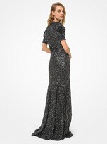Thumbnail for your product : Michael Kors Sequined Stretch Matte Jersey Ruched Gown