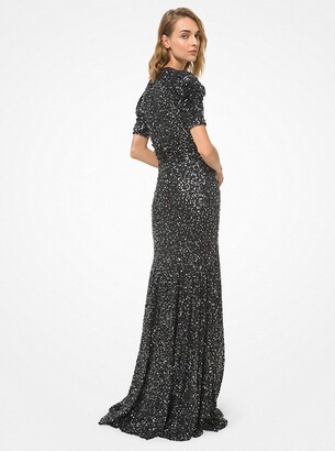 Michael Kors Sequined Stretch Matte Jersey Ruched Gown