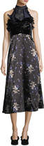 Thumbnail for your product : Rebecca Taylor Sleeveless Halter A-Line Velvet Printed Midi Dress